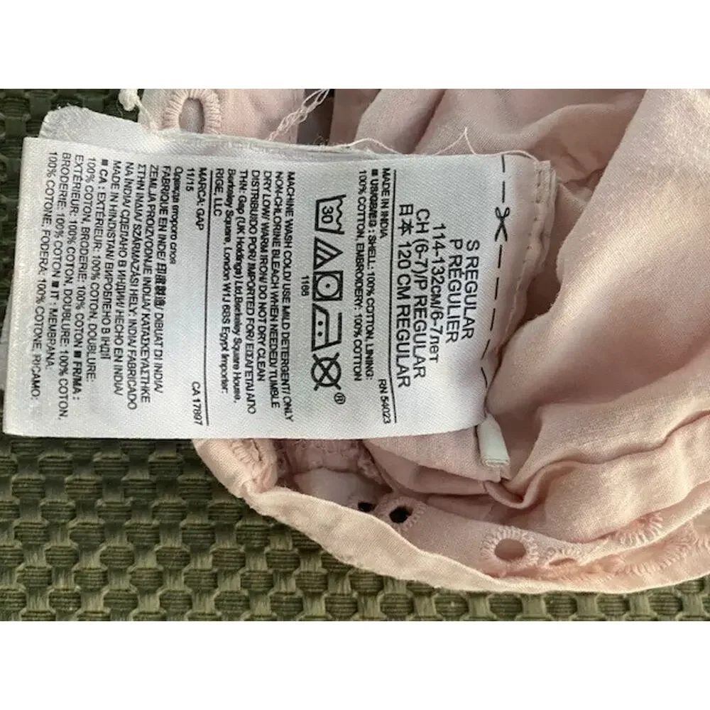 Gap Kids Girls Eyelet Dress Pink Cameo Sleeveless Cotton Size S 6-7 Regular